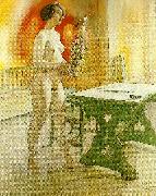 Carl Larsson modell med blomkruka-modellen lisa med blomkruka oil painting on canvas